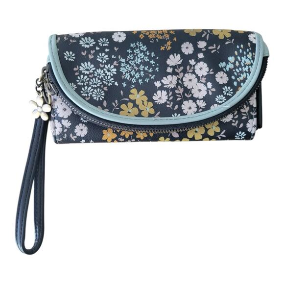 Black and Yellow Floral Clutch with Wrist Strap - Picture 1 of 6
